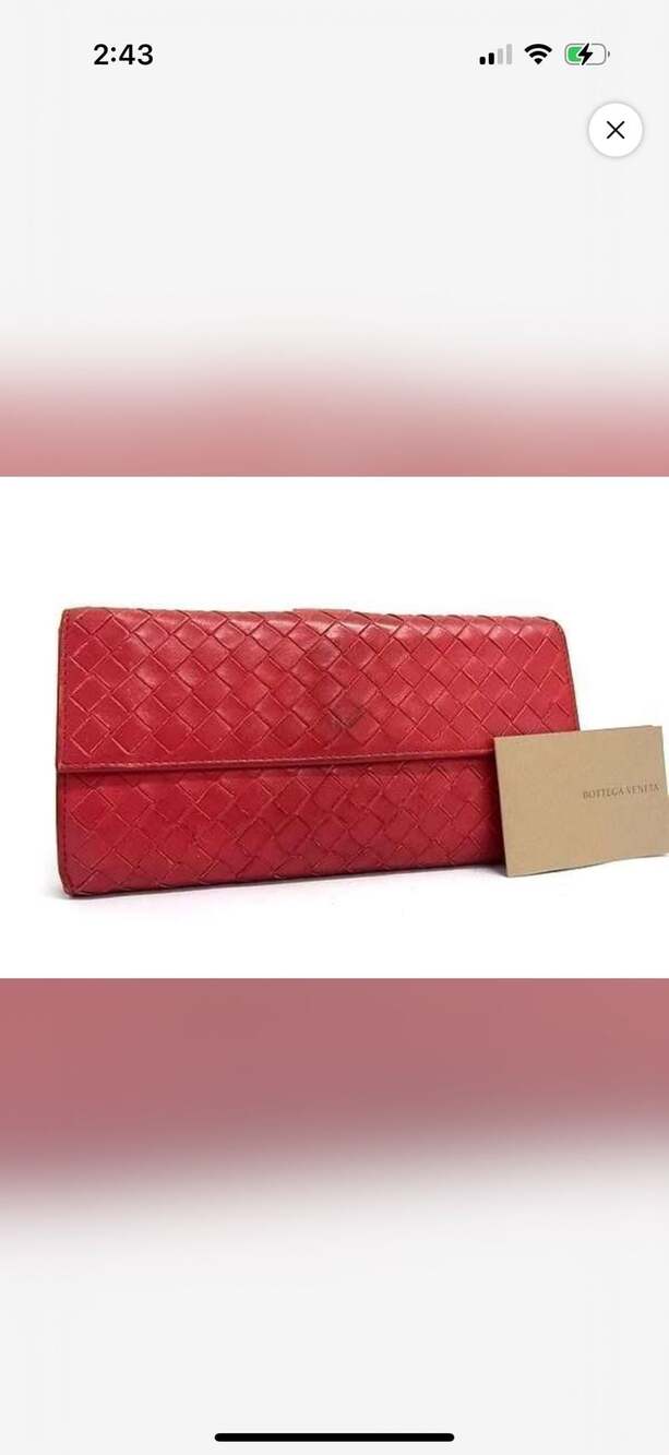 Authentic Bottega Veneta Red Intrecciato Nappa Leather Continental Flap Wallet